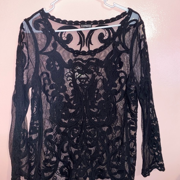 Express Black Lace Mesh Blouse - Picture 3 of 5